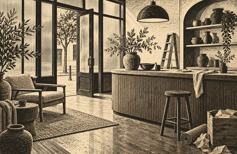 Illustration of hospitality businesses and their working space
